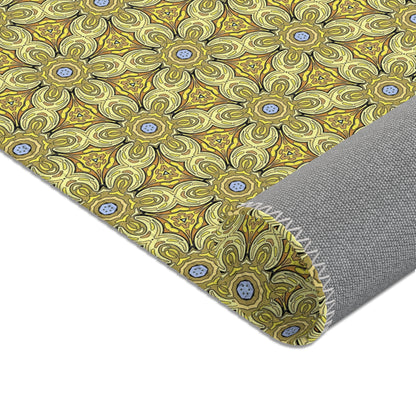 Retro Yellow Flowers Area Rug – Colorful Geometric Floral Rug for Modern Home Decor