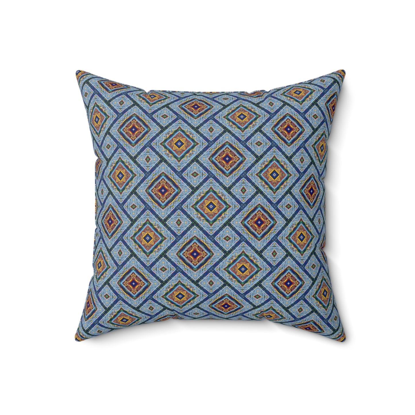 Blue Fusion Tiling Decorative Pillow – Blue Geometric Throw, Diamond Pattern Accent Pillow for Home Decor