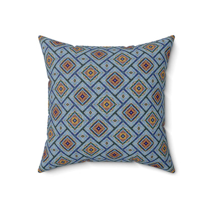 Blue Fusion Tiling Decorative Pillow – Blue Geometric Throw, Diamond Pattern Accent Pillow for Home Decor
