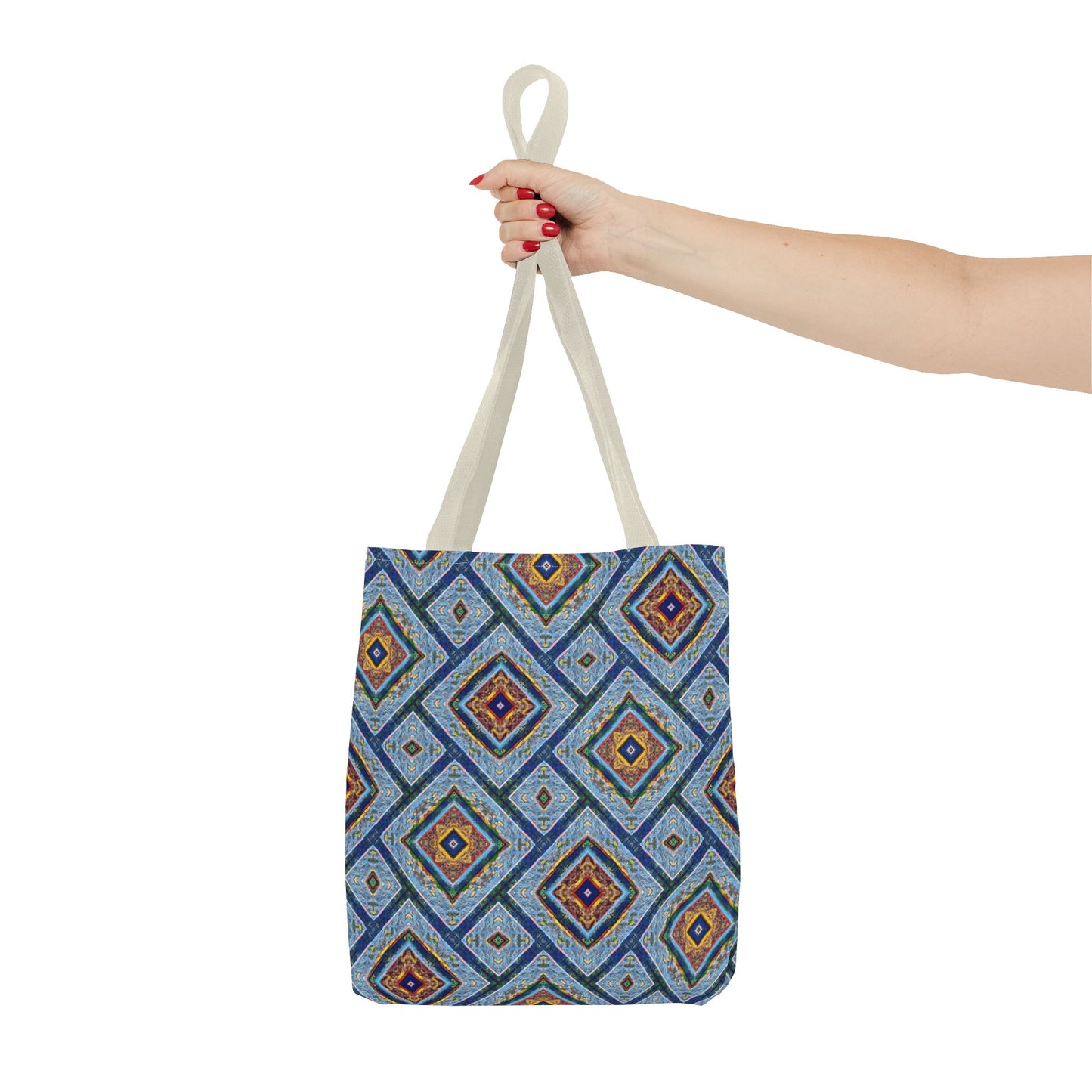 Blue Fusion Tiling Tote Bag – Blue Geometric Canvas, Modern Tile Pattern, Diamond Design Everyday Bag