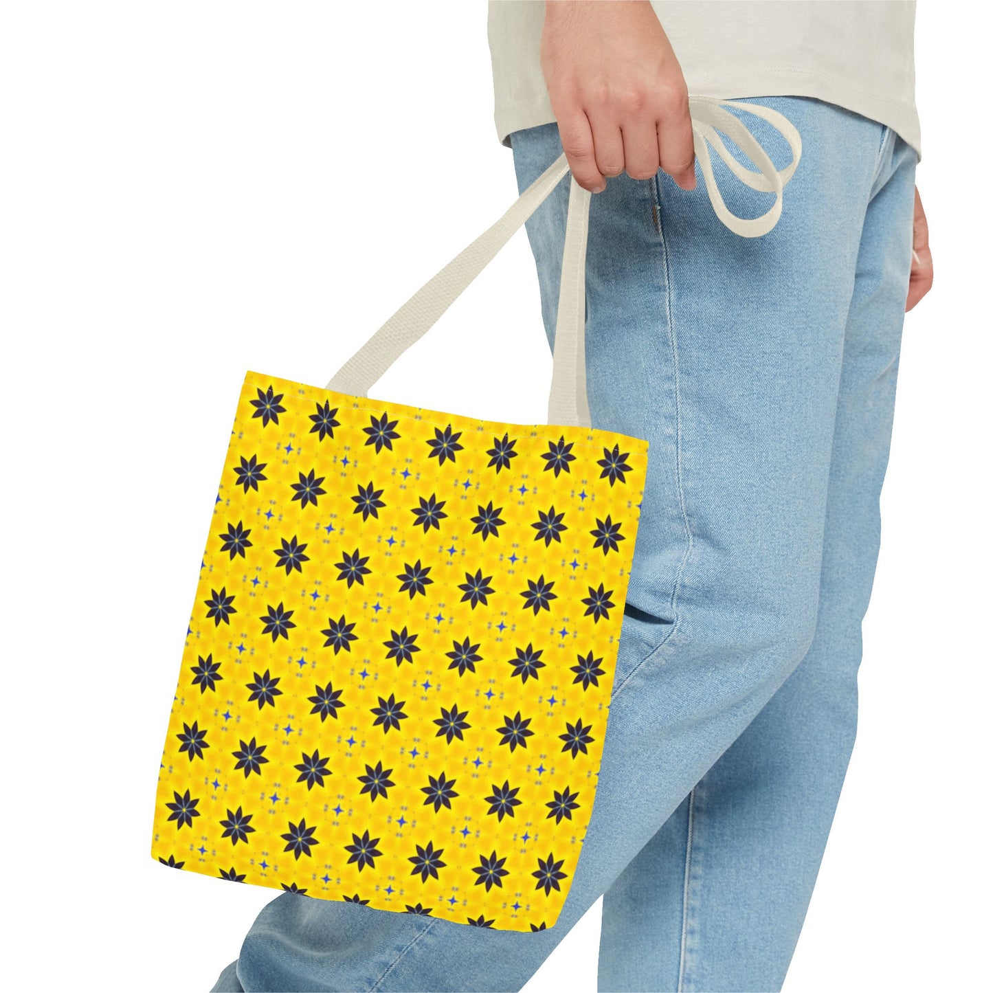 Navy Blue Flowers Tote Bag – Bold Floral Canvas Tote for Boho Chic Style