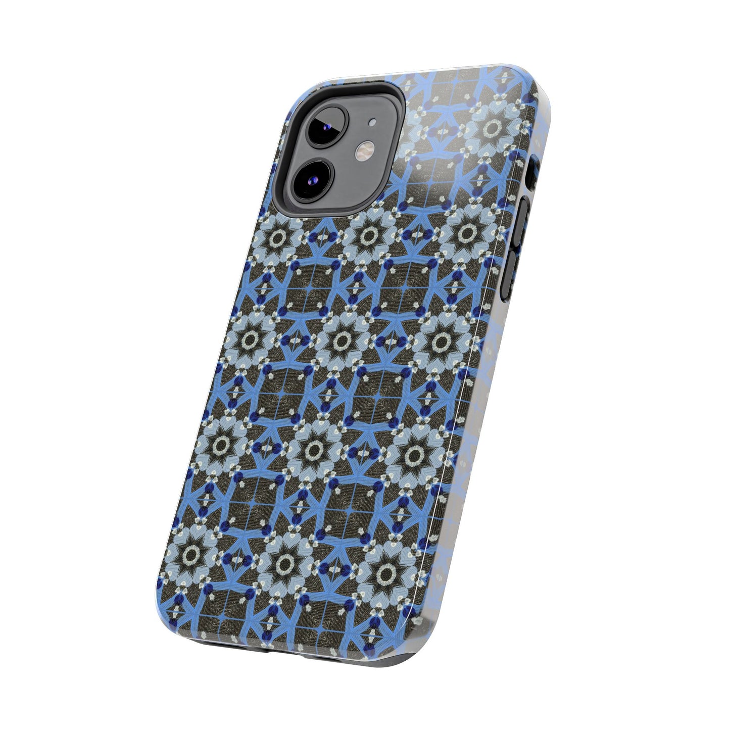 Blue Quilt Pattern Phone Case – Geometric Floral Protective Cover for iPhone & Android Models