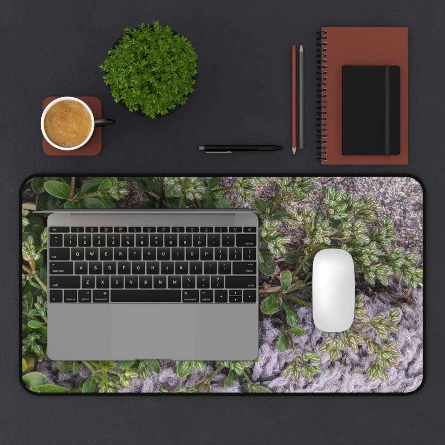 Where the Allseed Grows Desk Mat – Urban Nature Minimalist Botanical Workspace Mat with Concrete Texture Design