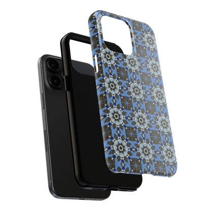 Blue Quilt Pattern Phone Case – Geometric Floral Protective Cover for iPhone & Android Models