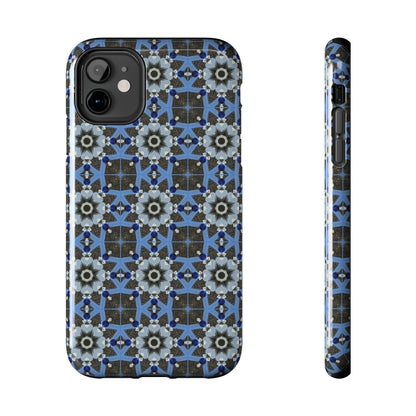 Blue Quilt Pattern Phone Case – Geometric Floral Protective Cover for iPhone & Android Models