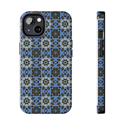 Blue Quilt Pattern Phone Case – Geometric Floral Protective Cover for iPhone & Android Models