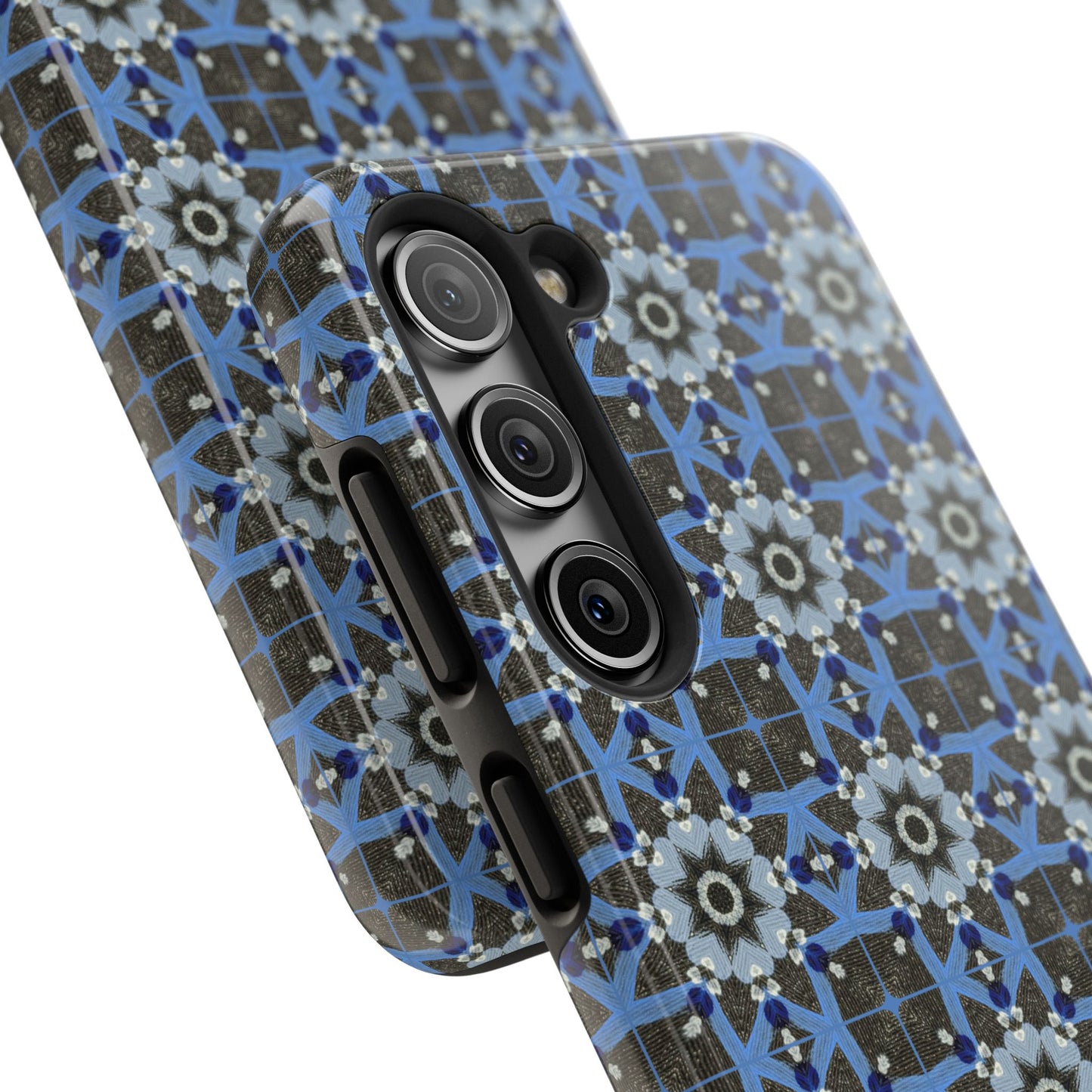 Blue Quilt Pattern Phone Case – Geometric Floral Protective Cover for iPhone & Android Models
