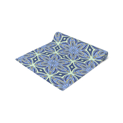 Pale Cornflower Blue and Yellow Table Runner – Elegant Floral Dining Decor for Modern and Traditional Settings