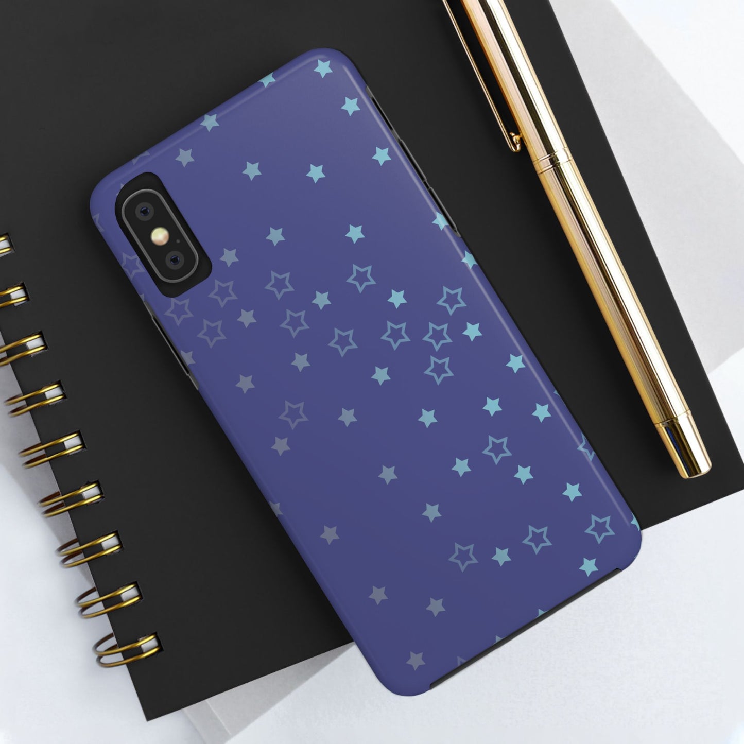 Blue Starfall Tough Phone Case – Celestial Blue Star Cover, Galaxy-Inspired Night Sky iPhone Accessory