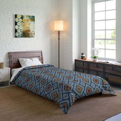 Blue Fusion Tiling Comforter – Blue Geometric Bedding, Modern Tile Pattern, Diamond Design Comforter for Bedroom