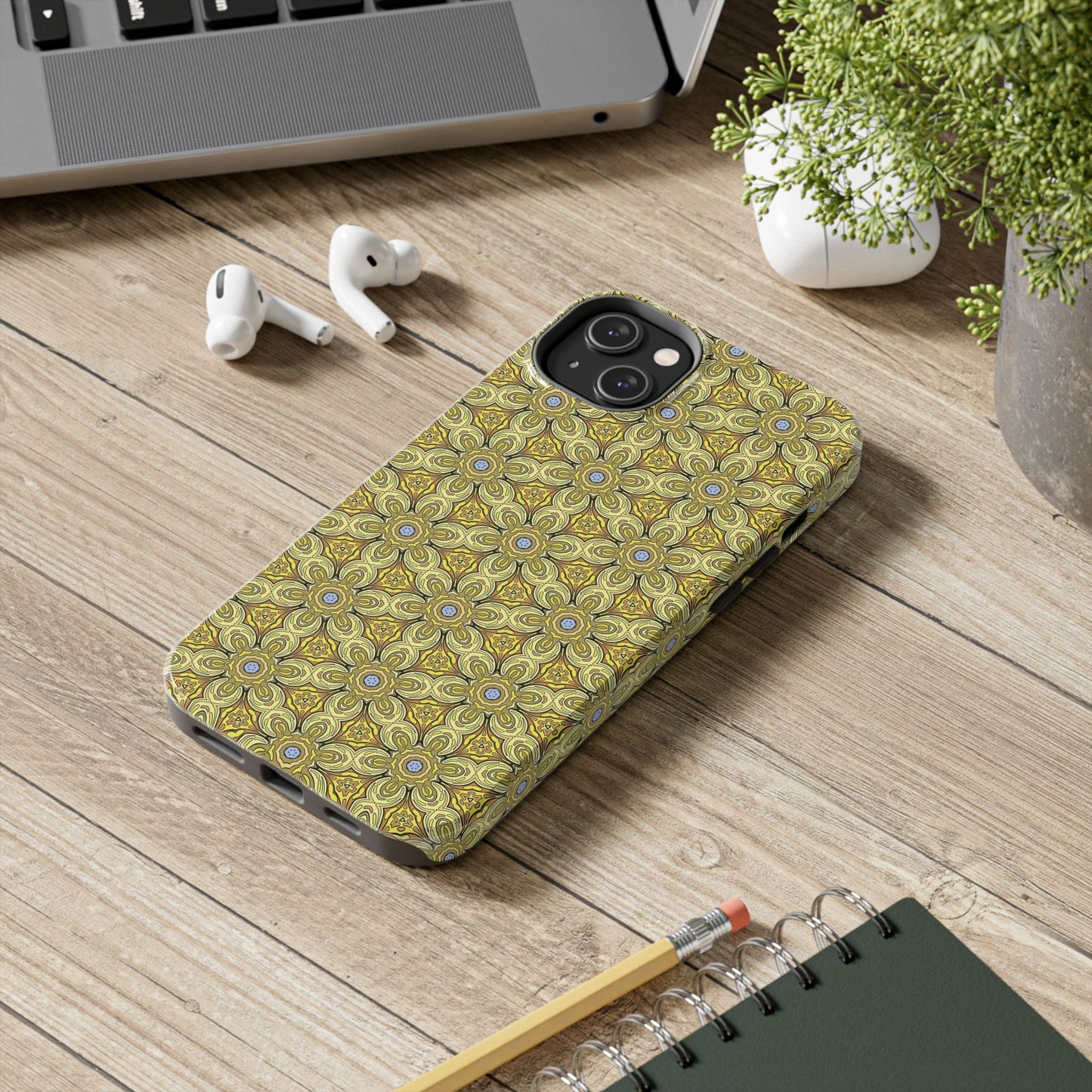 Retro Yellow Flowers Pattern Phone Case – Vibrant Geometric Floral Design for iPhone & Samsung