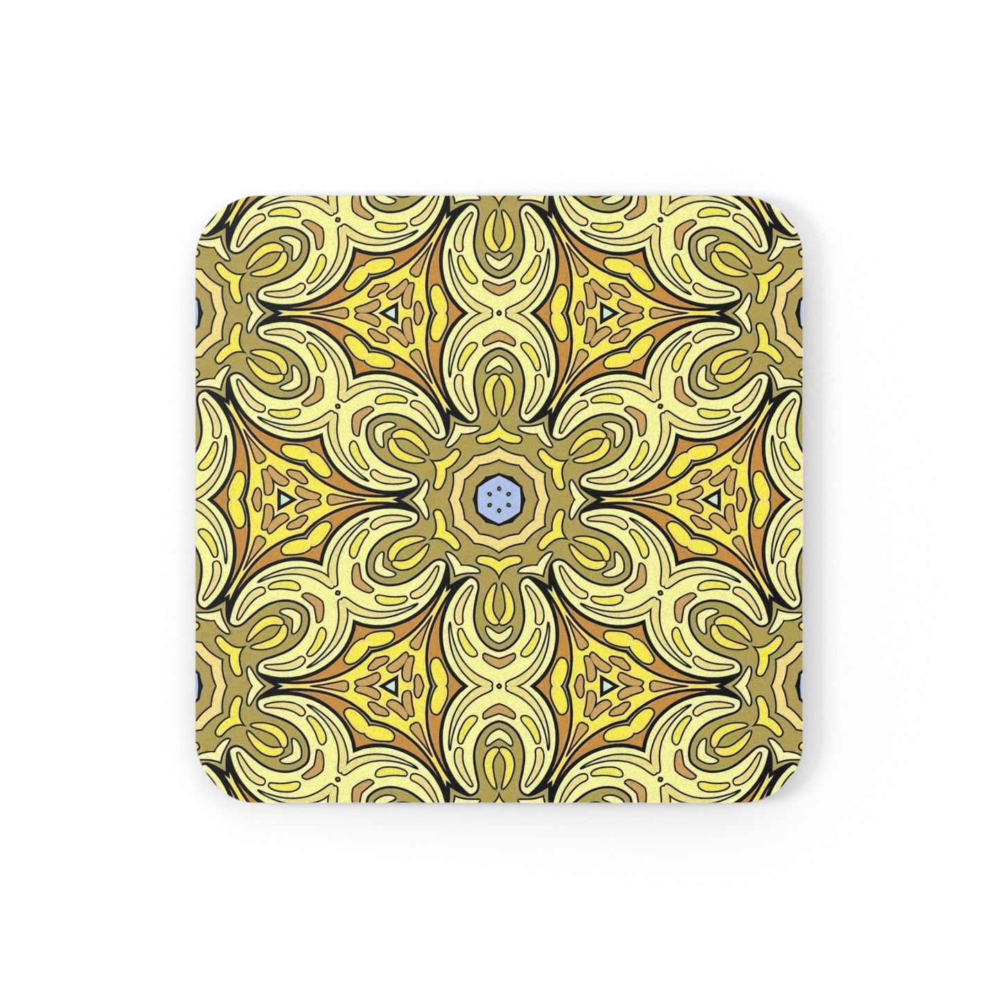 Retro Yellow Flowers Cork Coaster Set – Geometric Pattern Drink Coasters for Home Decor
