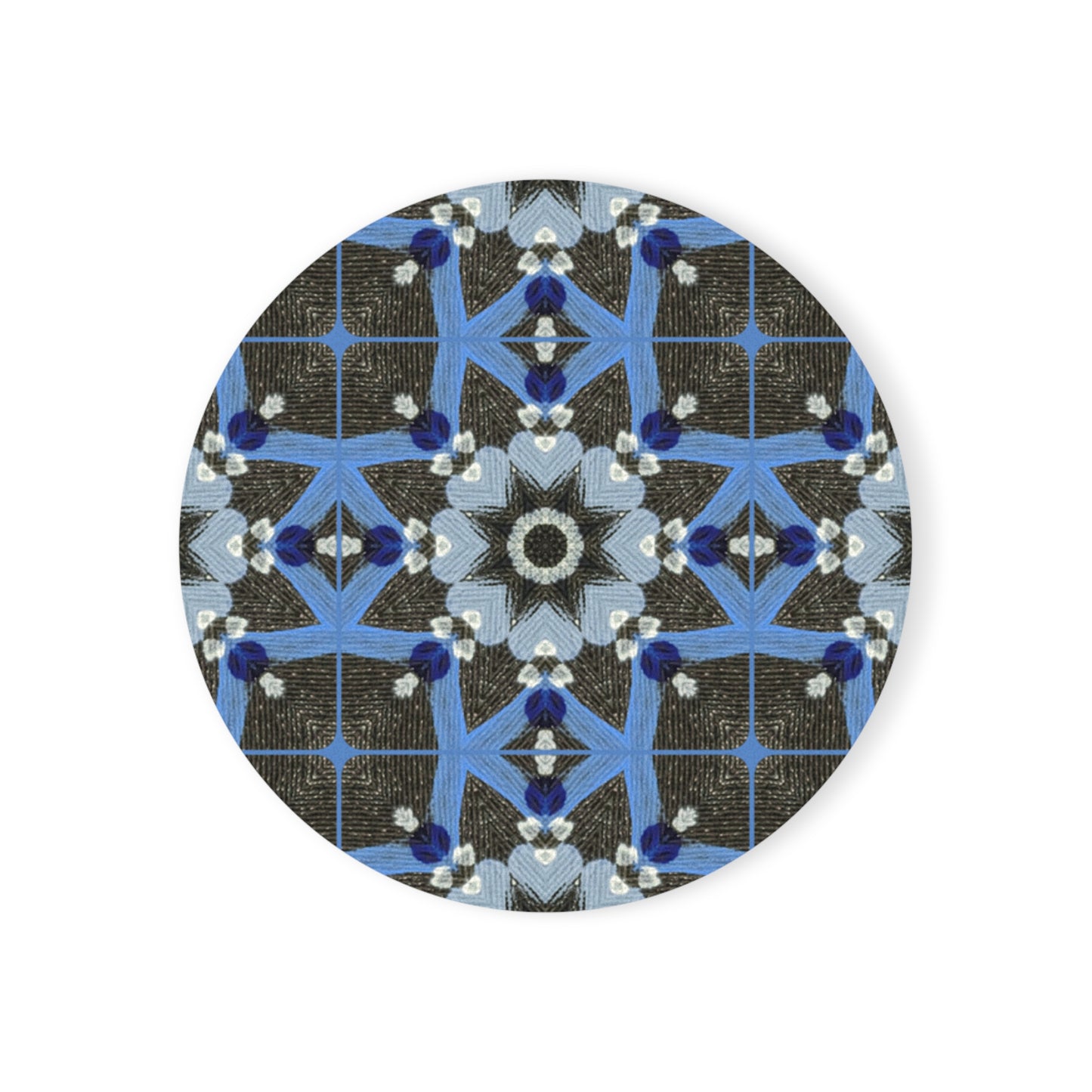 Blue Quilt Pattern Coaster – Quilted Patchwork Drink Coaster, Vintage Tile Cotton Table Accent