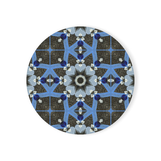 Blue Quilt Pattern Coaster – Quilted Patchwork Drink Coaster, Vintage Tile Cotton Table Accent
