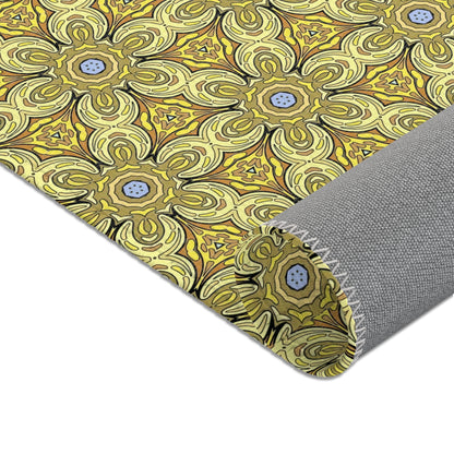 Retro Yellow Flowers Area Rug – Colorful Geometric Floral Rug for Modern Home Decor