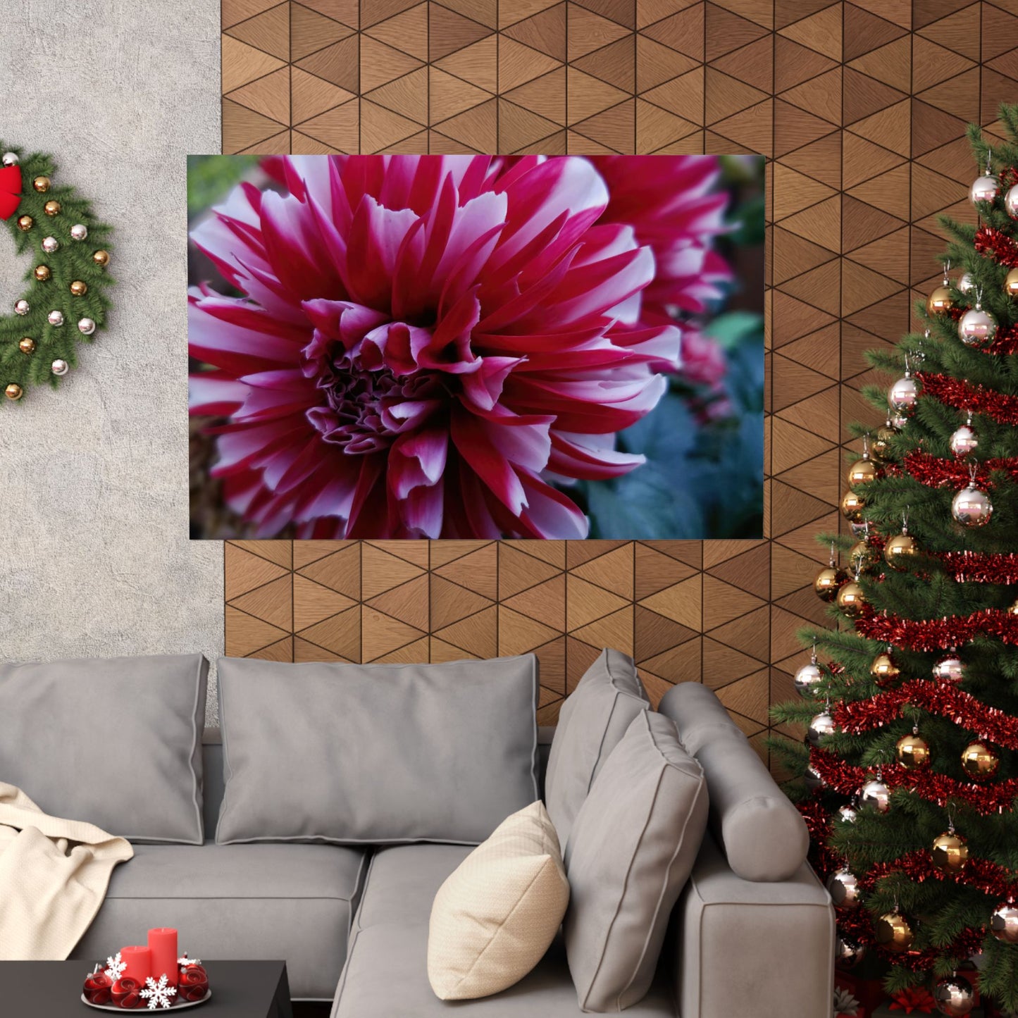 Red and White Dahlia Wall Poster – Botanical Floral Art Print, Cottagecore Summer Bloom Decor