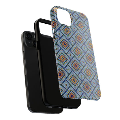 Blue Fusion Tiling Tough Case – Blue Geometric Phone Case, Modern Diamond Pattern Cover, Abstract Tile Design