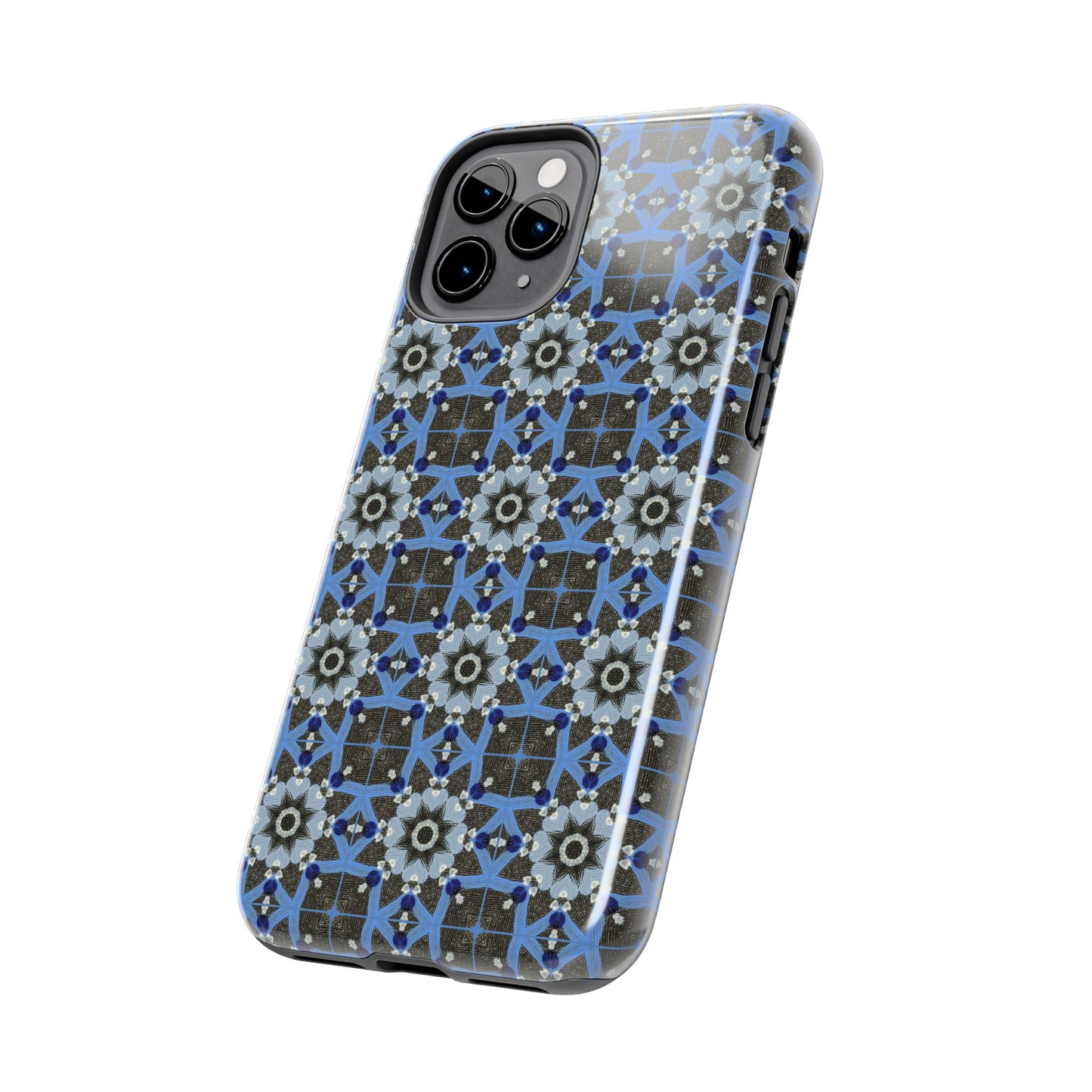 Blue Quilt Pattern Phone Case – Geometric Floral Protective Cover for iPhone & Android Models