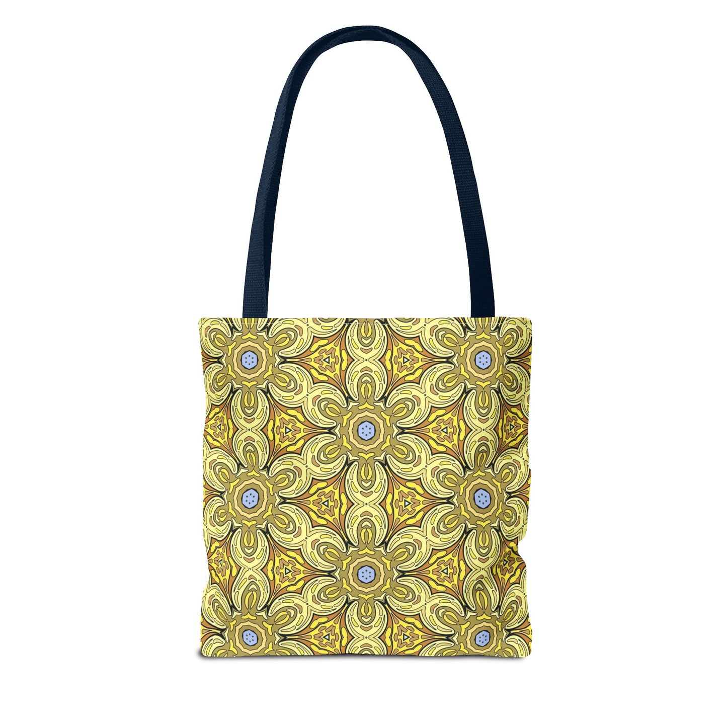 Retro Yellow Flowers Tote Bag – Geometric Floral Pattern Reusable Shopping Bag