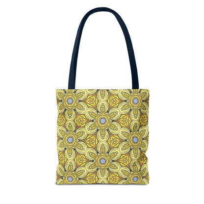 Retro Yellow Flowers Tote Bag – Geometric Floral Pattern Reusable Shopping Bag