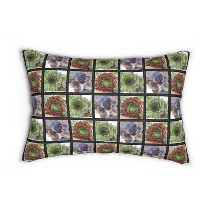 Succulent Photo Grid Lumbar Pillow – Botanical Plant Lover Cushion for Garden-Inspired or Nature Decor Homes