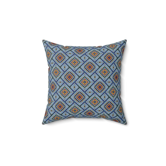 Blue Fusion Tiling Decorative Pillow – Blue Geometric Throw, Diamond Pattern Accent Pillow for Home Decor
