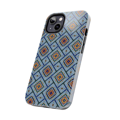 Blue Fusion Tiling Tough Case – Blue Geometric Phone Case, Modern Diamond Pattern Cover, Abstract Tile Design