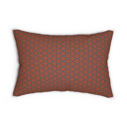 Geometric Poinsettia Tile Lumbar Pillow – Festive Red and Gray Floral Accent Cushion for Modern or Holiday Home Decor