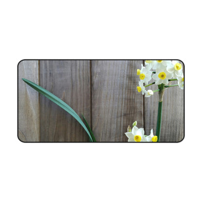 Daffodils by the Fence Desk Mat – Cottagecore Floral Office Decor for Spring