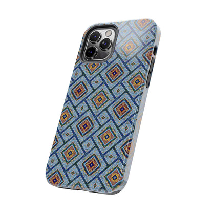 Blue Fusion Tiling Tough Case – Blue Geometric Phone Case, Modern Diamond Pattern Cover, Abstract Tile Design