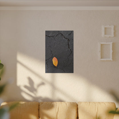 Orange Leaf Against Black Concrete Minimalistic Canvas Print – Contemporary Nature Photography Wall Art