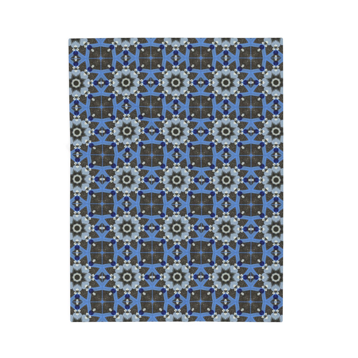Blue Quilt Pattern Velveteen Plush Blanket – Soft Geometric Throw Blanket for Home Decor