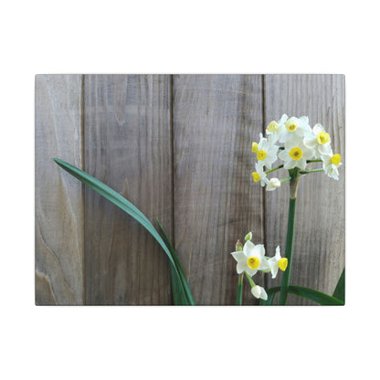 Daffodils by the Fence Canvas Print – Rustic Floral Photography Wall Art