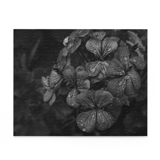 Geranium After a Light Rain Puzzle – Black and White Floral Photography Jigsaw Puzzle for Adults and Teens, Modern Botanical Gift Idea