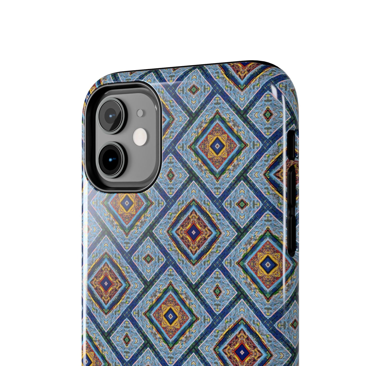 Blue Fusion Tiling Tough Case – Blue Geometric Phone Case, Modern Diamond Pattern Cover, Abstract Tile Design
