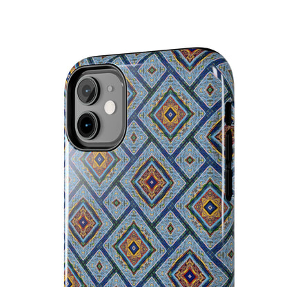 Blue Fusion Tiling Tough Case – Blue Geometric Phone Case, Modern Diamond Pattern Cover, Abstract Tile Design