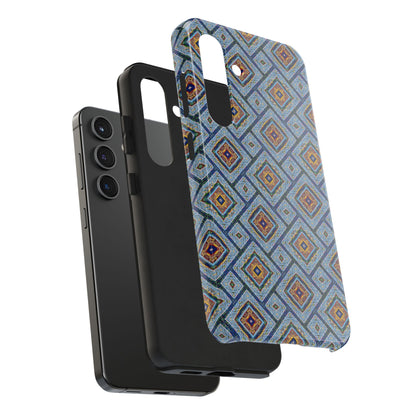 Blue Fusion Tiling Tough Case – Blue Geometric Phone Case, Modern Diamond Pattern Cover, Abstract Tile Design