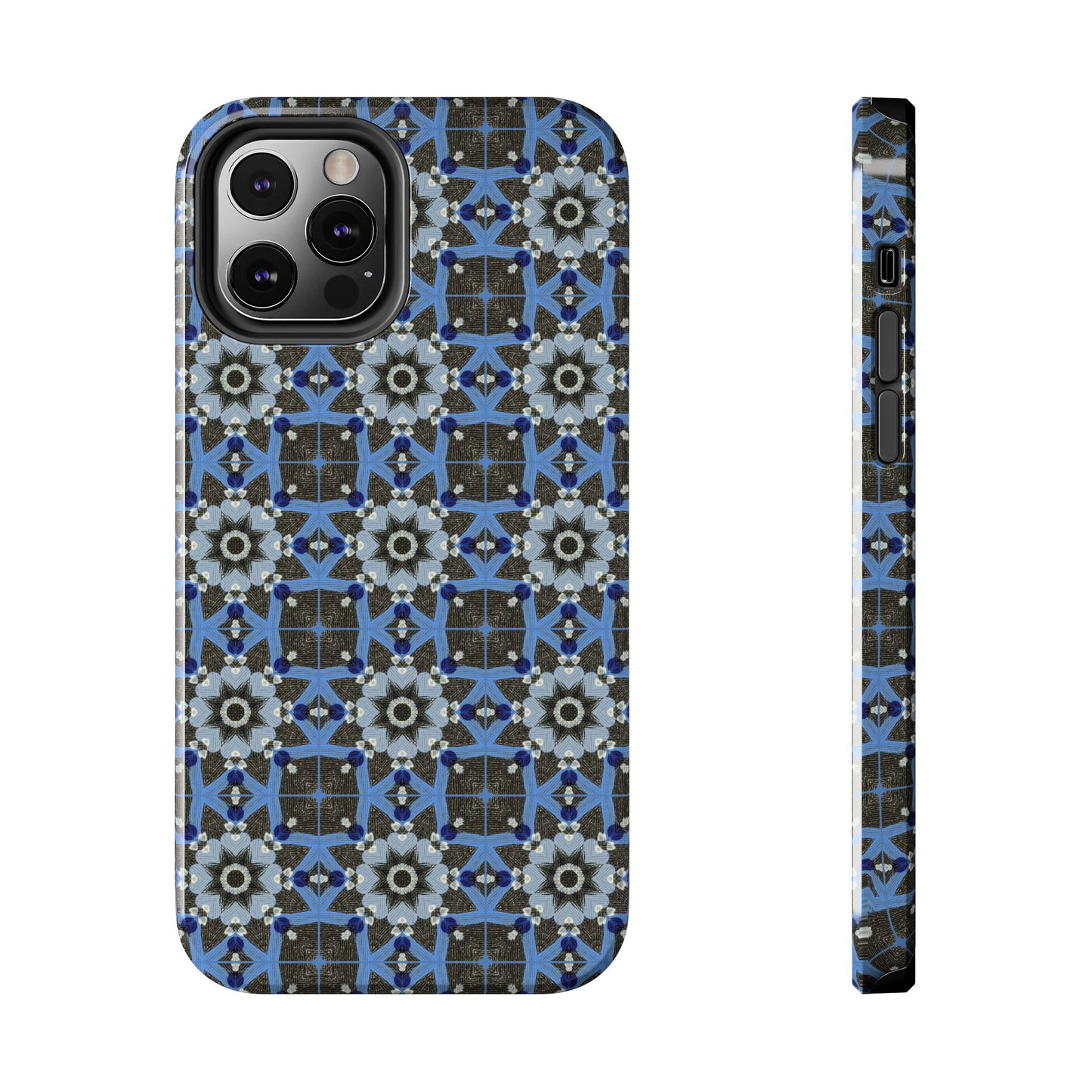Blue Quilt Pattern Phone Case – Geometric Floral Protective Cover for iPhone & Android Models