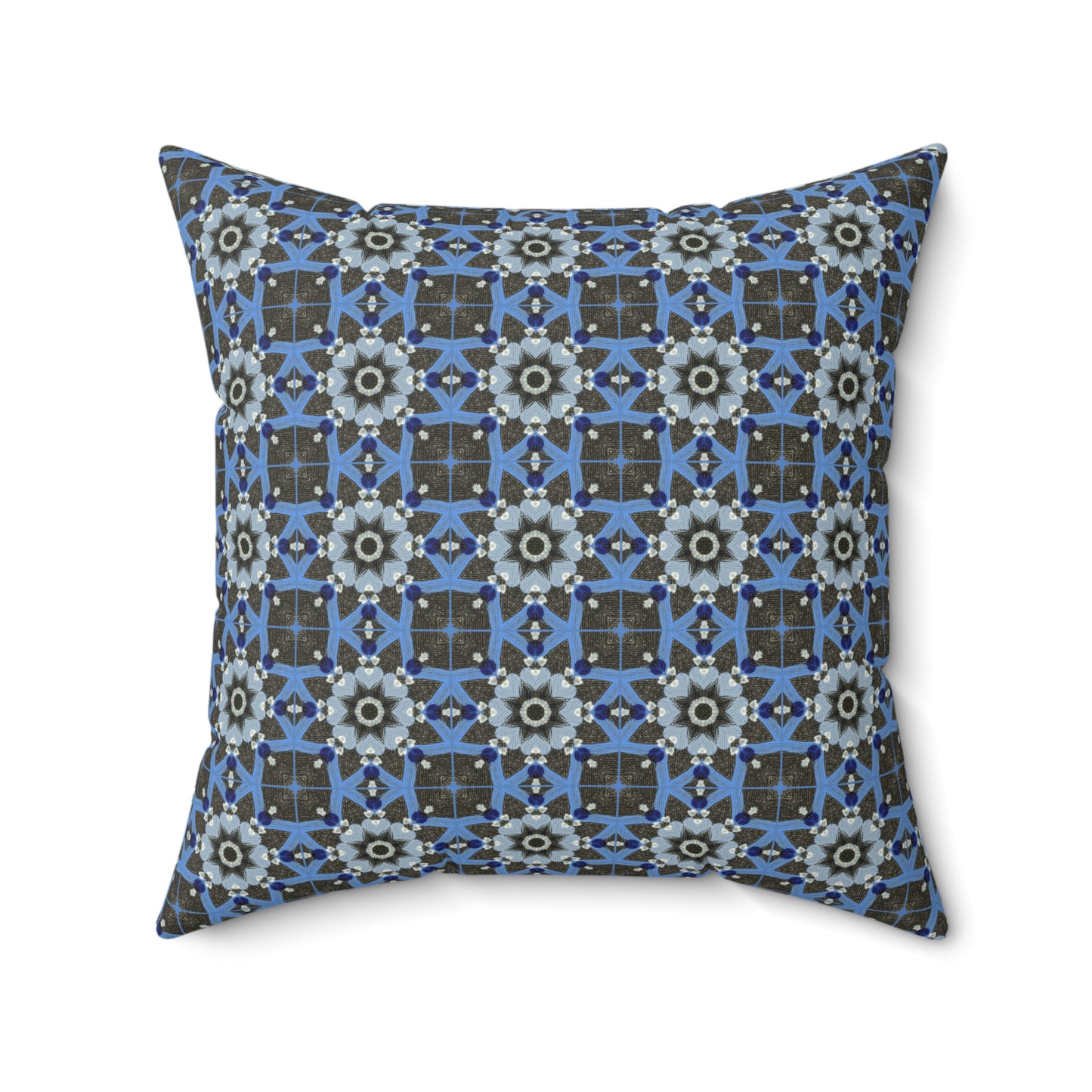 Blue Quilt Pattern Decorative Square Pillow – Colorful Geometric Throw Pillow for Living Room or Bedroom