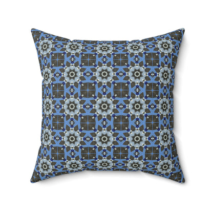 Blue Quilt Pattern Decorative Square Pillow – Colorful Geometric Throw Pillow for Living Room or Bedroom