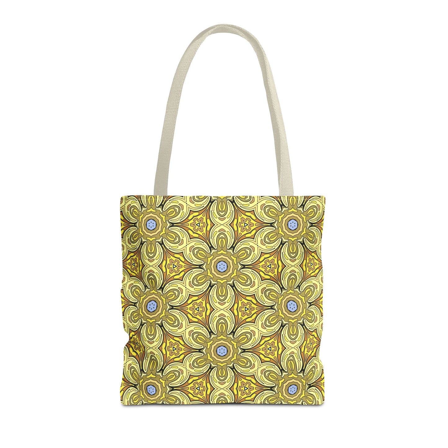 Retro Yellow Flowers Tote Bag – Geometric Floral Pattern Reusable Shopping Bag