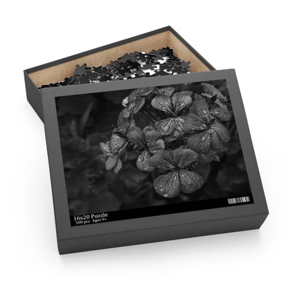 Geranium After a Light Rain Puzzle – Black and White Floral Photography Jigsaw Puzzle for Adults and Teens, Modern Botanical Gift Idea