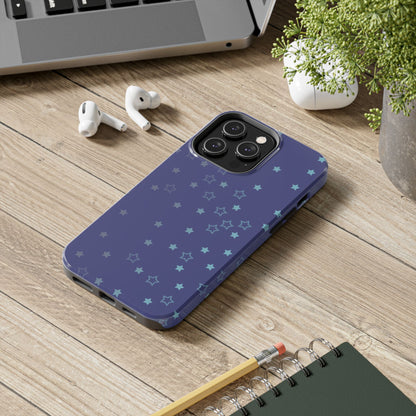 Blue Starfall Tough Phone Case – Celestial Blue Star Cover, Galaxy-Inspired Night Sky iPhone Accessory