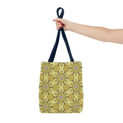 Retro Yellow Flowers Tote Bag – Geometric Floral Pattern Reusable Shopping Bag