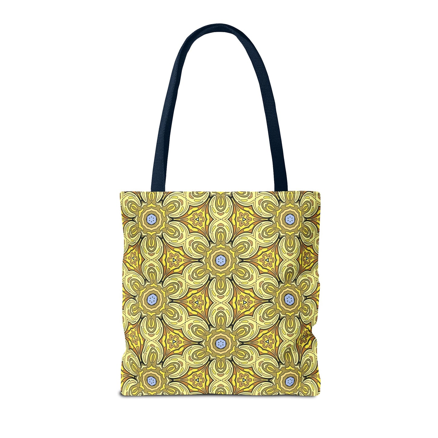 Retro Yellow Flowers Tote Bag – Geometric Floral Pattern Reusable Shopping Bag