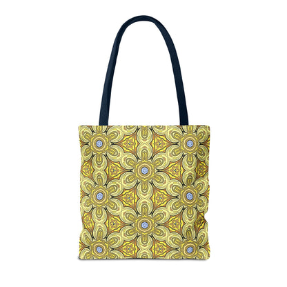 Retro Yellow Flowers Tote Bag – Geometric Floral Pattern Reusable Shopping Bag