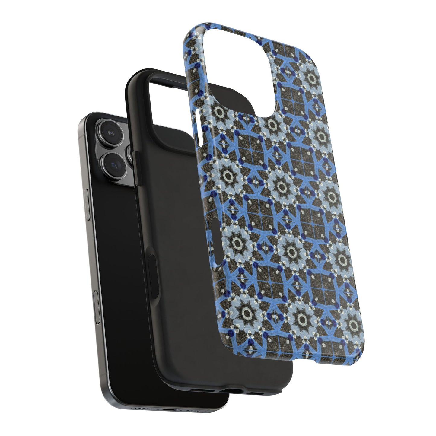 Blue Quilt Pattern Phone Case – Geometric Floral Protective Cover for iPhone & Android Models