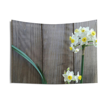 Daffodils by the Fence Wall Tapestry – Rustic Spring Floral Hanging for Cottagecore and Botanical Decor