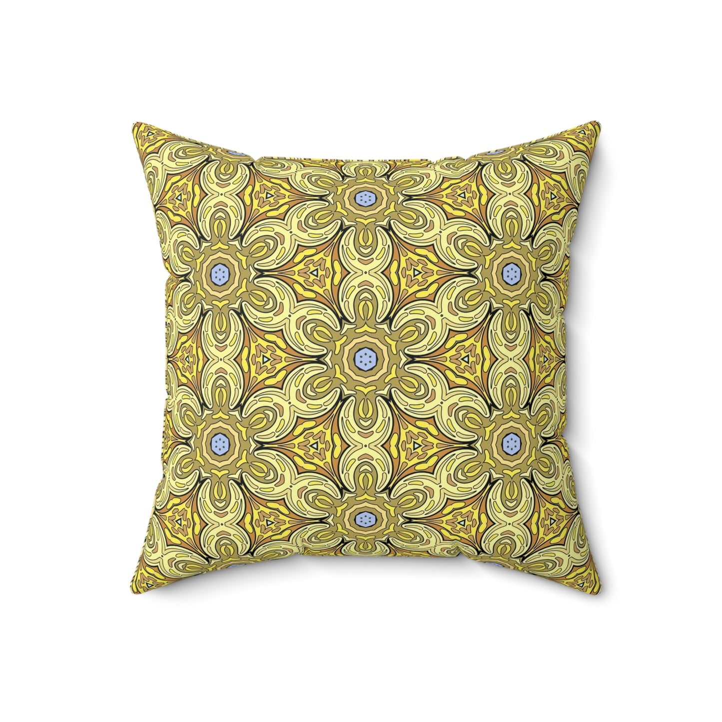 Retro Yellow Flowers Decorative Square Pillow – Geometric Floral Accent Pillow for Modern Decor