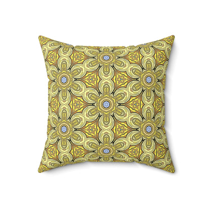 Retro Yellow Flowers Decorative Square Pillow – Geometric Floral Accent Pillow for Modern Decor